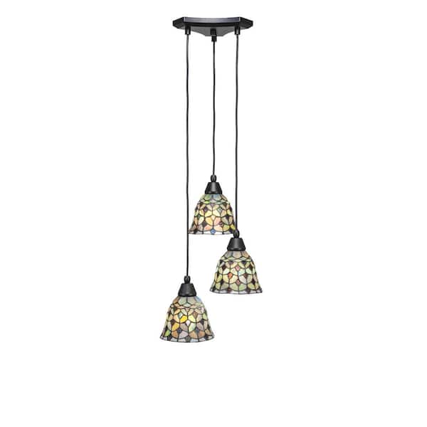 Unbranded Condor 3 Light Matte Black, Cluster Pendant Light with 7 in. Crescent Art Glass Shades, No bulbs included