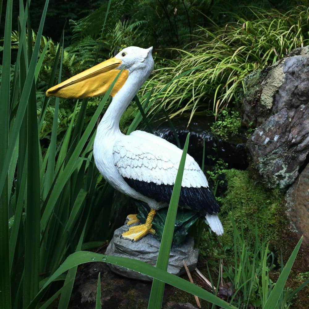 Natural Finish Pelican Statue on Coastal Rock for Indoor/Outdoor Decor