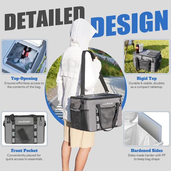 Unbranded 42 Soft Cooler Bag with Hard Shell and Cup Holders,  Leakproof for Travel, Ice Chests and Cooler Lunch Box JT00250-BL