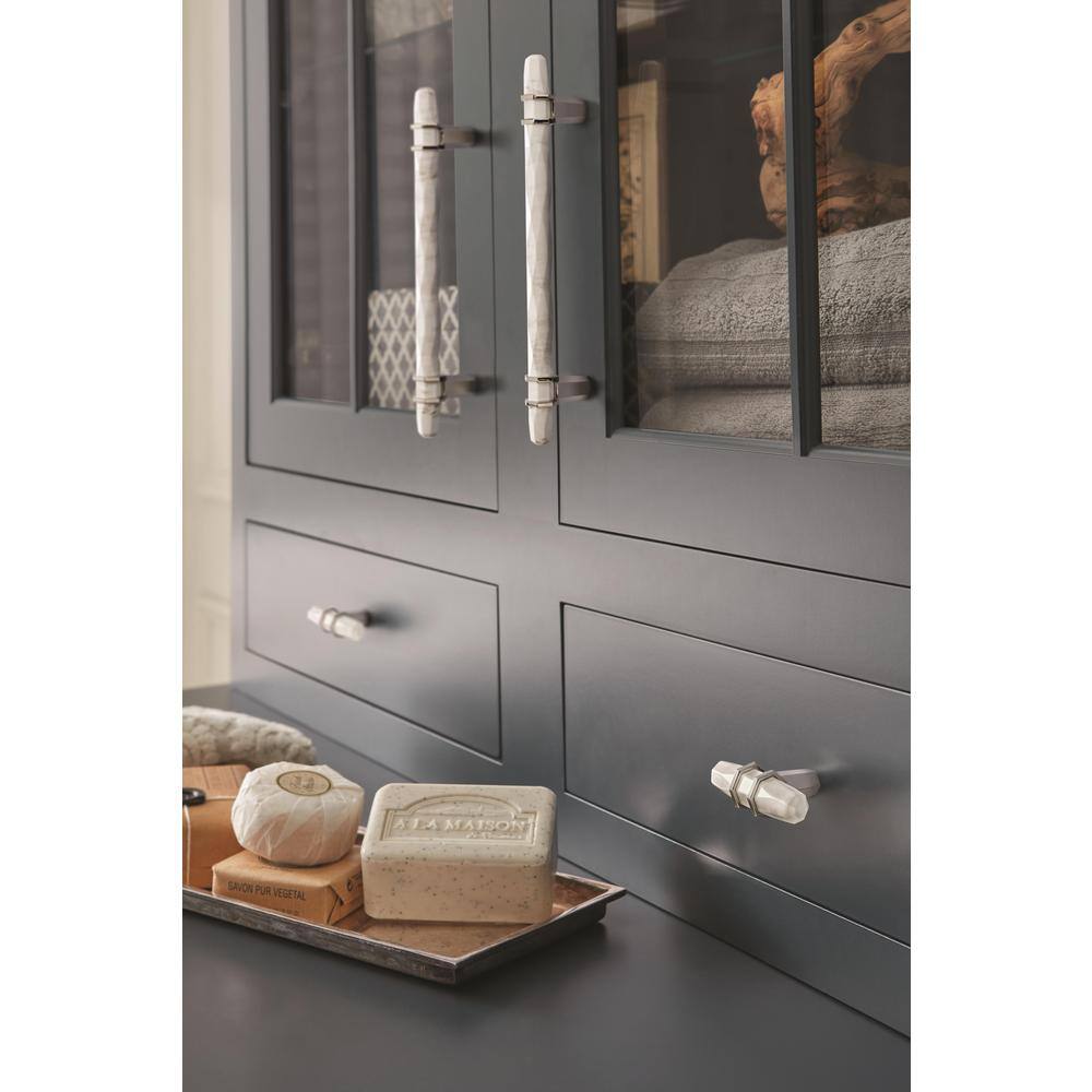 2.5 Inch Marble White and Polished Nickel T-Handle Knob