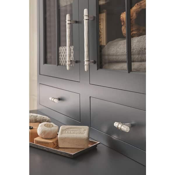 Carrione 2-1/2 in. (64mm) Modern Marble White/Polished Nickel Bar Cabinet Knob