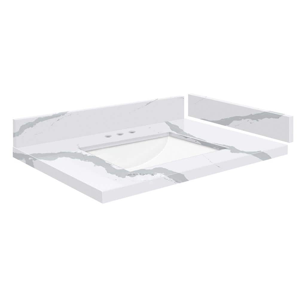 Silestone 28.5 in. W x 22.25 in. D Quartz White Rectangular Single Sink Vanity Top in Bianco Calacatta price history on PriceWatchPro