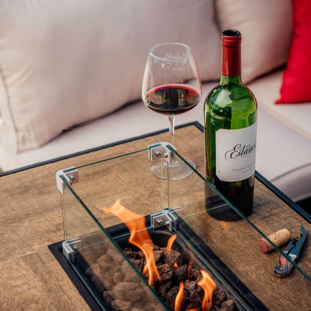Nestl 43" Black Gas Fire Pit Table with Glass Shield