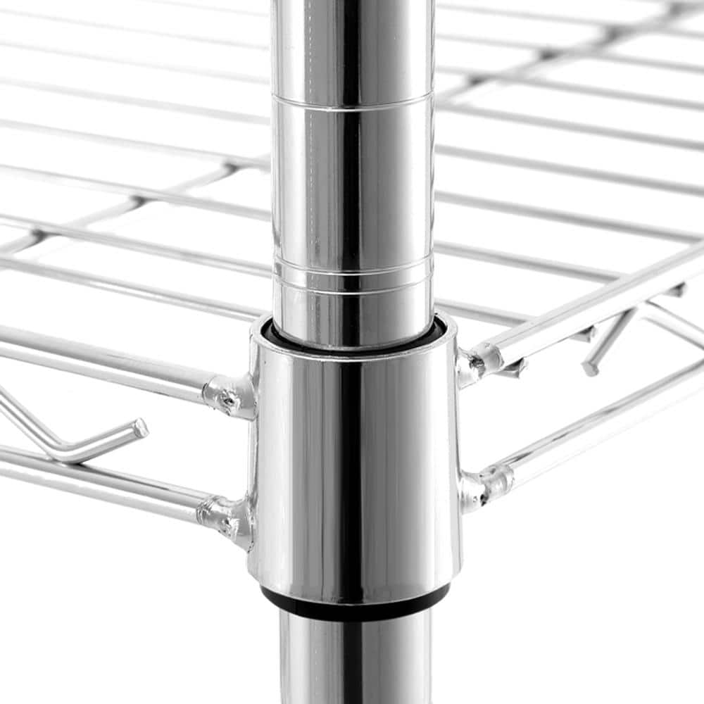 5-Tier Chrome Adjustable Steel Shelving Unit for Kitchens and Garages