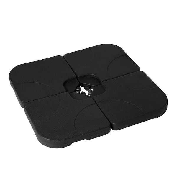Fillable 4-Piece Standard Plastic Universal Patio Umbrella Cross Base Stand with Handle in Black