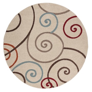 Chester Scroll Ivory 5 ft. Round Area Rug