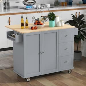 Blue Rolling Mobile Kitchen Island Cart with Solid Wood Top/Wheel/Spice Rack/Towel Rack Breakfast Bar Kitchen Cabinet