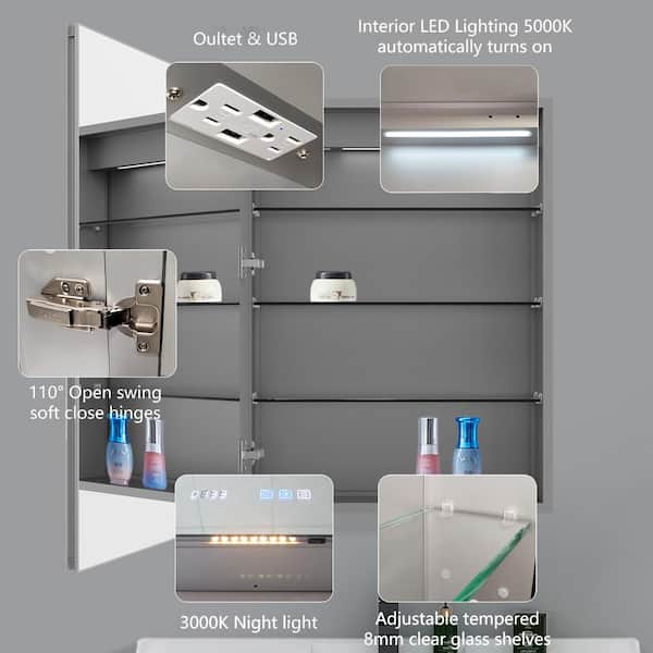24 in. W x 32 in. H Rectangular Aluminum Medicine Cabinet with Mirror