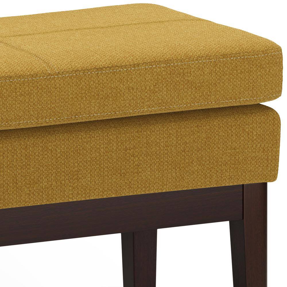 Carlson Marigold Linen Mid Century Ottoman Bench with Wood Frame