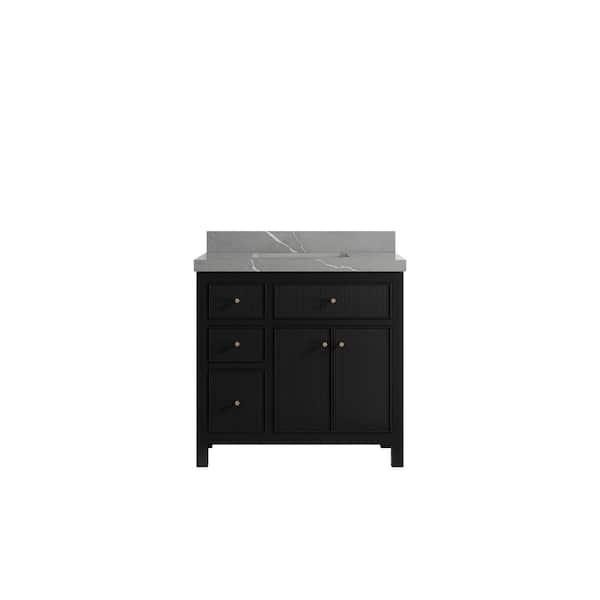 Willow Collections Sonoma 36 in. W x 22 in.D x 36 in. H Single Sink Bath Vanity Center in Black with 2 in.Piatra Quartz Top
