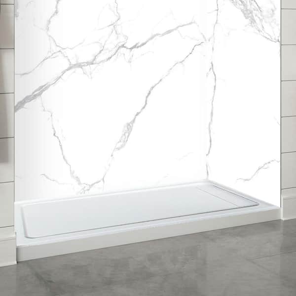 60 in. L x 32 in. W Alcove Concealed Drain Shower Pan Base with Right Drain in White