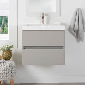 Rawlins 25 in. W x 19 in. D x 22 in. H Single Sink Floating Bath Vanity in Gray with White Cultured Marble Top