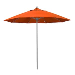 9 ft. Gray Woodgrain Aluminum Commercial Market Patio Umbrella Fiberglass Ribs and Push Lift in Melon Sunbrella