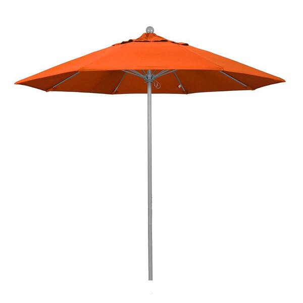 California Umbrella 9 ft. Gray Woodgrain Aluminum Commercial Market Patio Umbrella Fiberglass Ribs and Push Lift in Melon Sunbrella