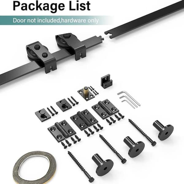 5.5 ft. /66 in. J Shape Frosted Black Top Mount Bi-Fold Sliding Barn Door Hardware Track Kit for Double Doors