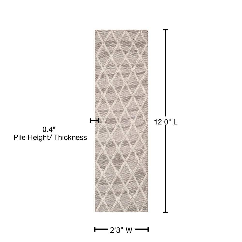 Grey and Off-White Hand-Tufted Wool and Silk Runner Rug