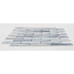 Dorian Baltic Blue/White 12 in. x 12-7/8 in. Smooth Glass Brick Joint Mosaic Tile (10.7 sq. ft./Case)