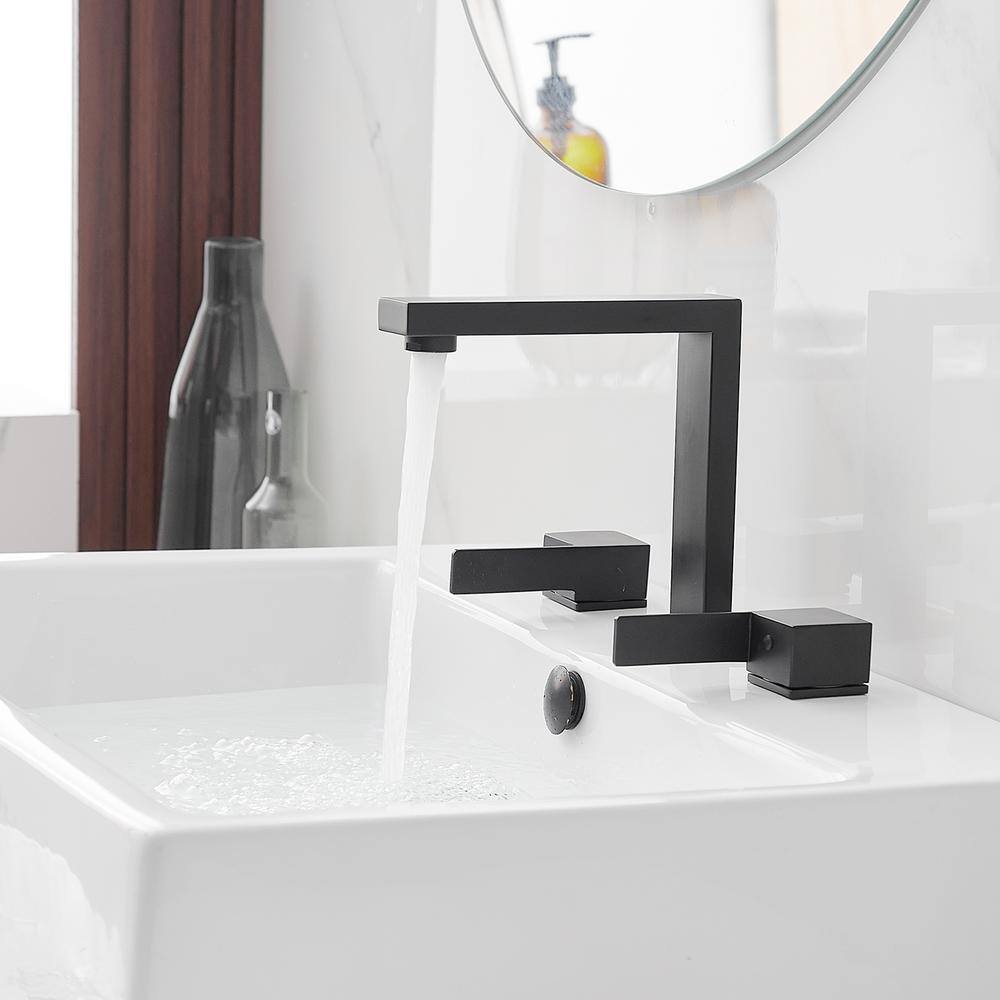 Matte Black Widespread Double Handle Bathroom Faucet with Drain Kit