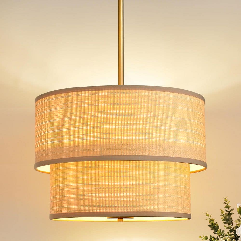 18 in. 5-Light 40W Height Adjustable Gold Finish Boho Ceiling Traditional Cylindrical Natural Woven Grass Pendant Light price history on PriceWatchPro
