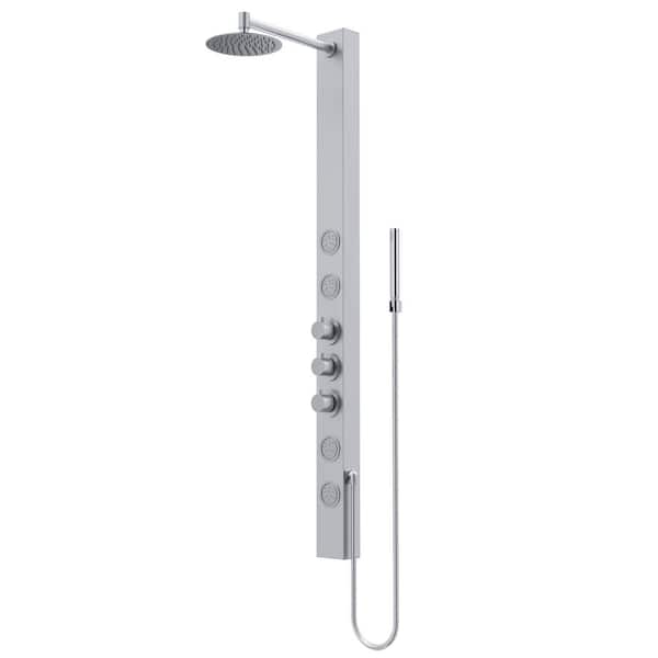 VIGO Sutton 58 in. H x 4 in. W 4-Jet Shower Panel System with Adjustable Round Head and Hand Shower Wand in Stainless Steel