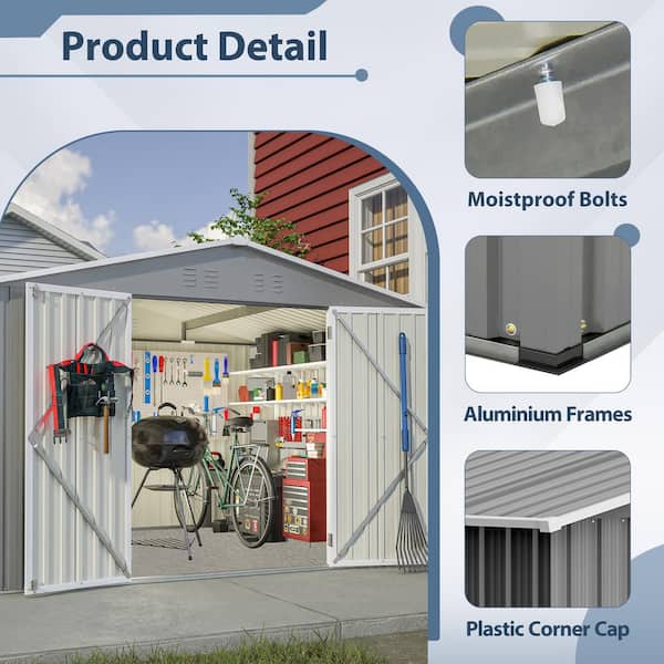 10 ft. W x 8 ft. D Gray Metal Outdoor Storage Shed All