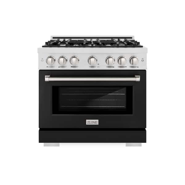ZLINE Kitchen and Bath 36 in. Select Gas Range with 6 Burner Cooktop and Convection Gas Oven in Satin Stainless Steel with Black Matte Door