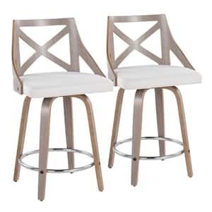 Charlotte 24.25 in. Cream Fabric, Light Grey Wood and Chrome Metal Fixed-Height Counter Stool (Set of 2)