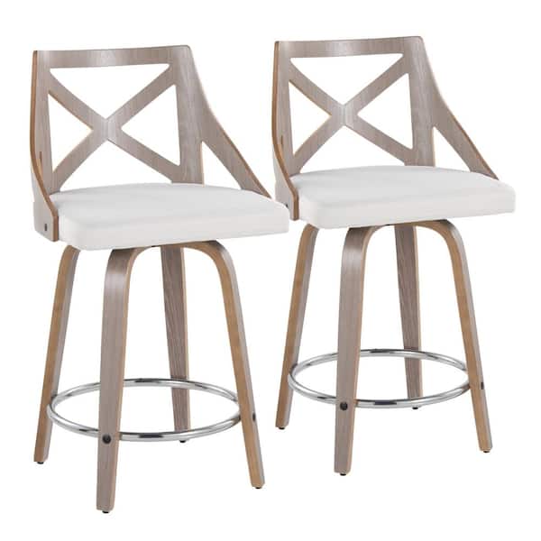 Lumisource Charlotte 24.25 in. Cream Fabric, Light Grey Wood and Chrome Metal Fixed-Height Counter Stool (Set of 2)