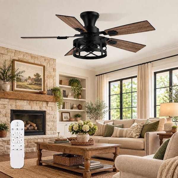 42 in. Smart Outdoor Indoor Black Standard Flush Mount Ceiling Fans with E26 Base Lights and Remote/WIFI/Alexa