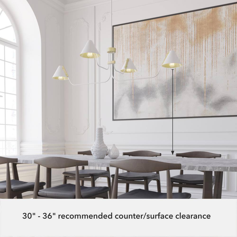 Matte White Mid-Century Inspired 4-Light Geometric Chandelier
