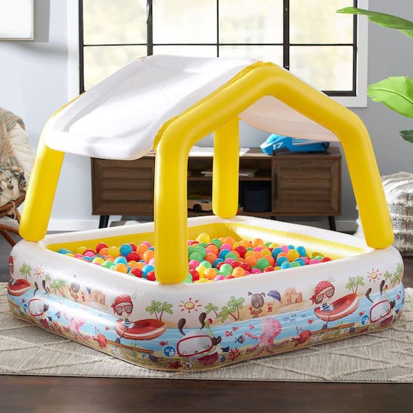 Square 62 in. x 48 in. Deep Inflatable Ocean Scene Sun Shade Kids Swimming Pool with Canopy