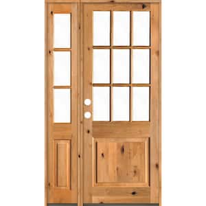 56 in. x 96 in. Alder 2 Panel Right-Hand/Inswing Clear Glass Clear Stain Wood Prehung Front Door w/Left Sidelite