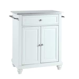 Cambridge White Portable Kitchen Island with Stainless Steel Top
