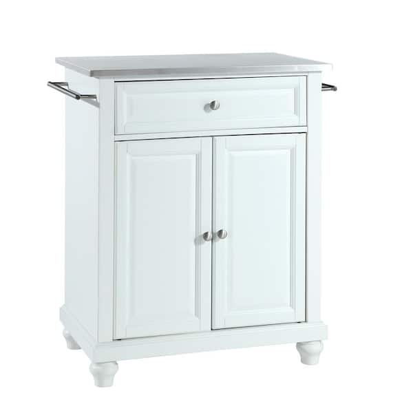 CROSLEY FURNITURE Cambridge White Portable Kitchen Island with Stainless Steel Top