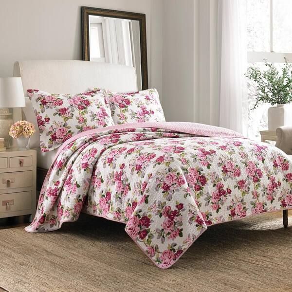 thumbnail image 2 of English Roses 3-Piece Reversible Full/Queen Quilt Bedspread Set - Multi-Color Rose Pattern 2 of 2