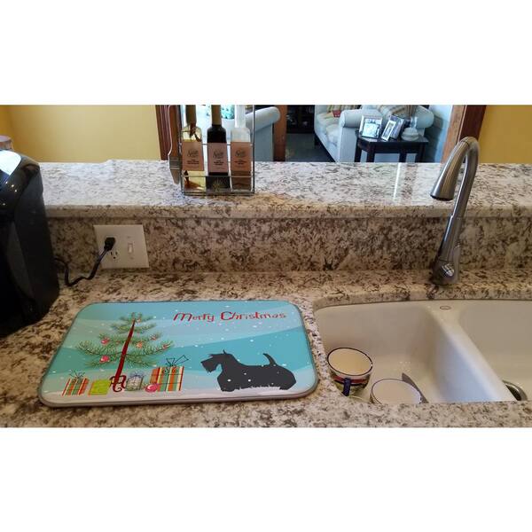 Caroline's Treasures 14 in. x 21 in. Multicolor Scottish Terrier Merry Christmas Tree Dish Drying Mat