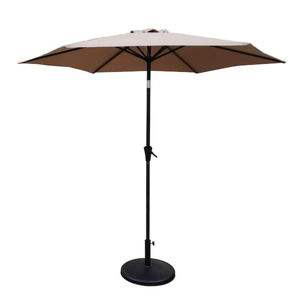 cenadinz 8.8 ft. Market Patio Umbrella with 42 lbs. Round Resin Umbrella Base in Taupe