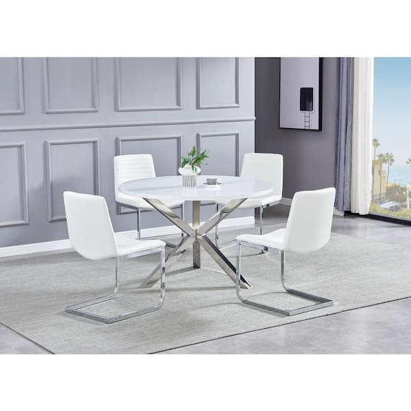 Faux Leather Silver Dining Chair Set, Dining Room Chairs White Faux Leather