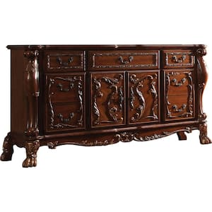 7-Drawer Cherry Oak Brown Wooden Dresser with Multiple Storage 66.25 in. L x 20 in. W x 38 in. H