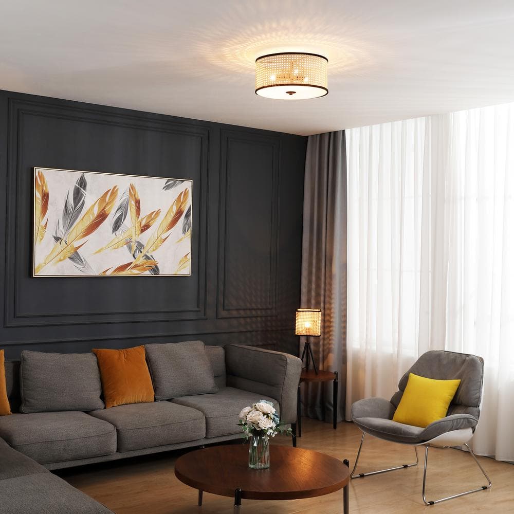 Nakuv 16'' Black Bohemian LED Flush Mount with Velvet Accents