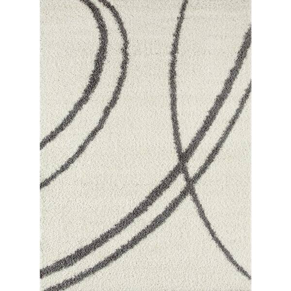 World Rug Gallery Soft Contemporary Stripe Cozy Shag Cream 3 ft. 3 in