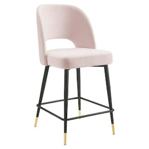 Rouse 39.5 in. Matte Black Legs Counter Height Foot Rest Counter Stool With Pink Performance Velvet Seat