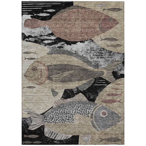 Chantille Machine Washable Indoor/Outdoor Abstract ACN2447 Black 9 ft. x 12 ft. Area Rug