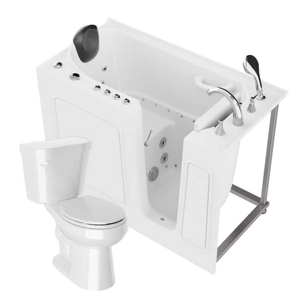 Universal 53 in. x 26 in. Right Drain Combination Jetted Bathtub in White with Rounded Toilet and Soft Close Lid