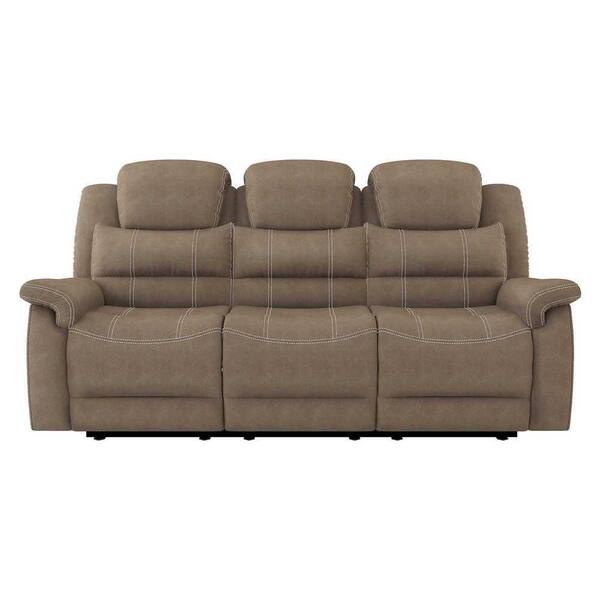 EVERGLADE HOME Rosnay 83.5 in. W Flared Arm Microfiber Straight Power Double Reclining Sofa in Brown