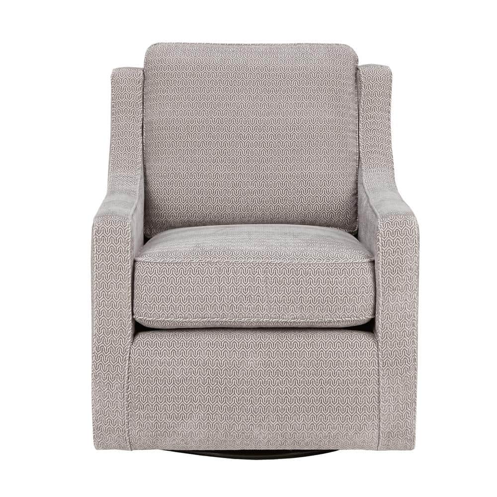 Gray Geometric Pattern Swivel Accent Chair with Wood Frame