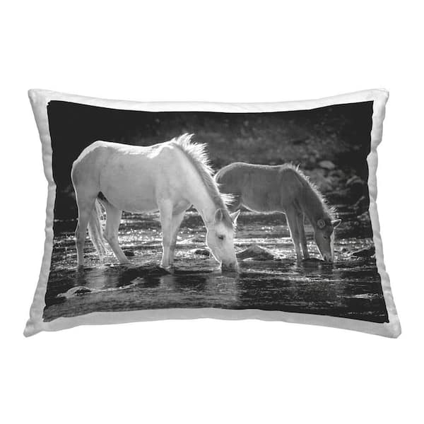 Stupell Industries Horse and Foal on Shore Gray Print Polyester 14 in. x 20 in. Throw Pillow