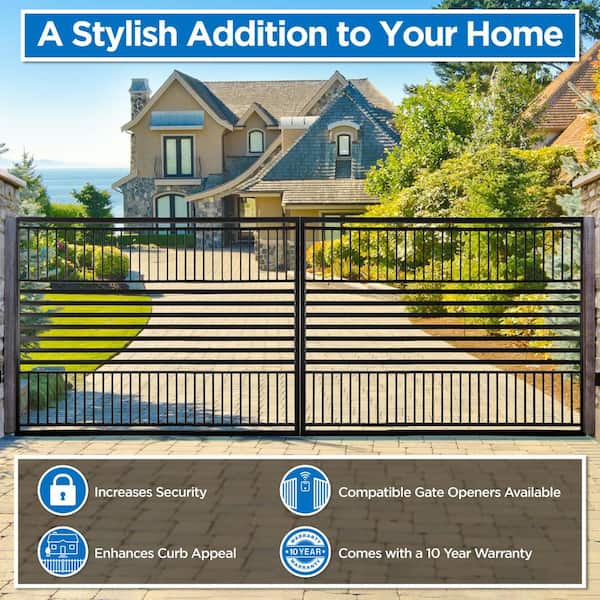 ALEKO 18 ft. x 6 ft. Barcelona Black Metal Steel Dual Swinging Driveway Fence Gate