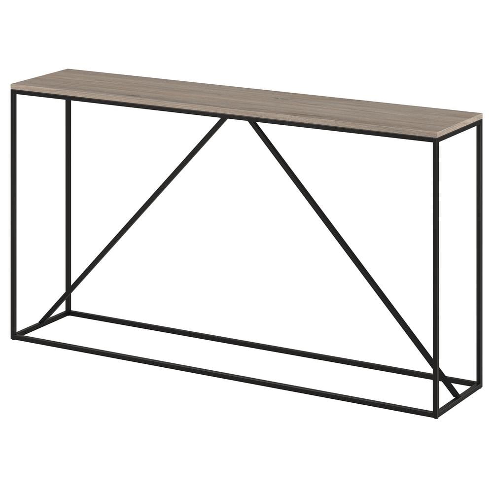 Nia 55" Blackened Bronze and Antiqued Gray Oak Console Table