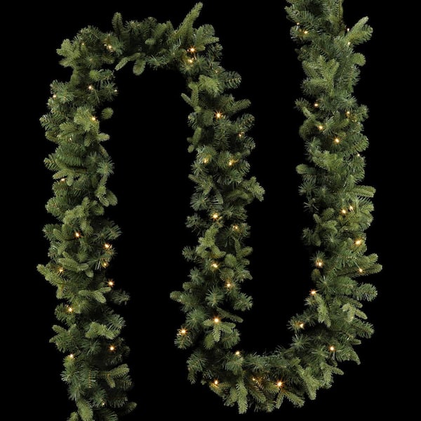 Home Accents Holiday - 12 ft. Pre-Lit Norway Garland with Battery Operated Warm White LED Light